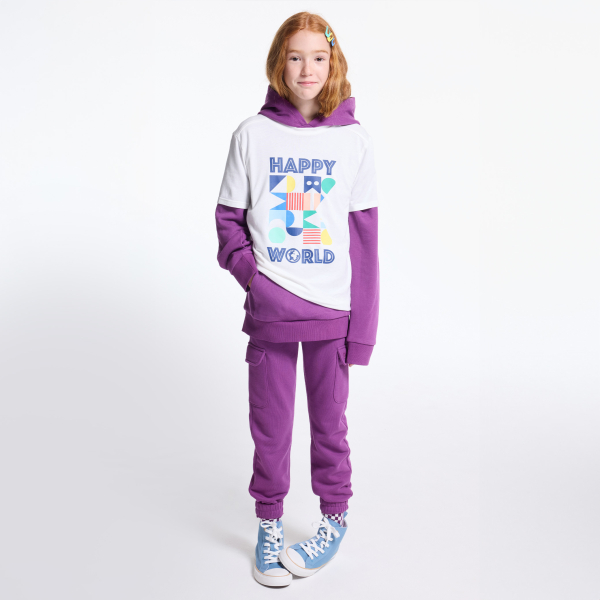 تيشيرت مزين برسالة بأكمام قصيرة، باللون الأبيض للفتيات